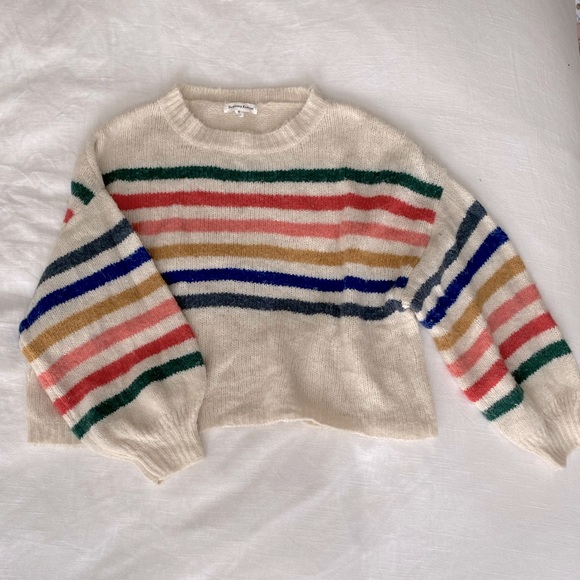 Sweaters - Rainbow striped tan crew sweater